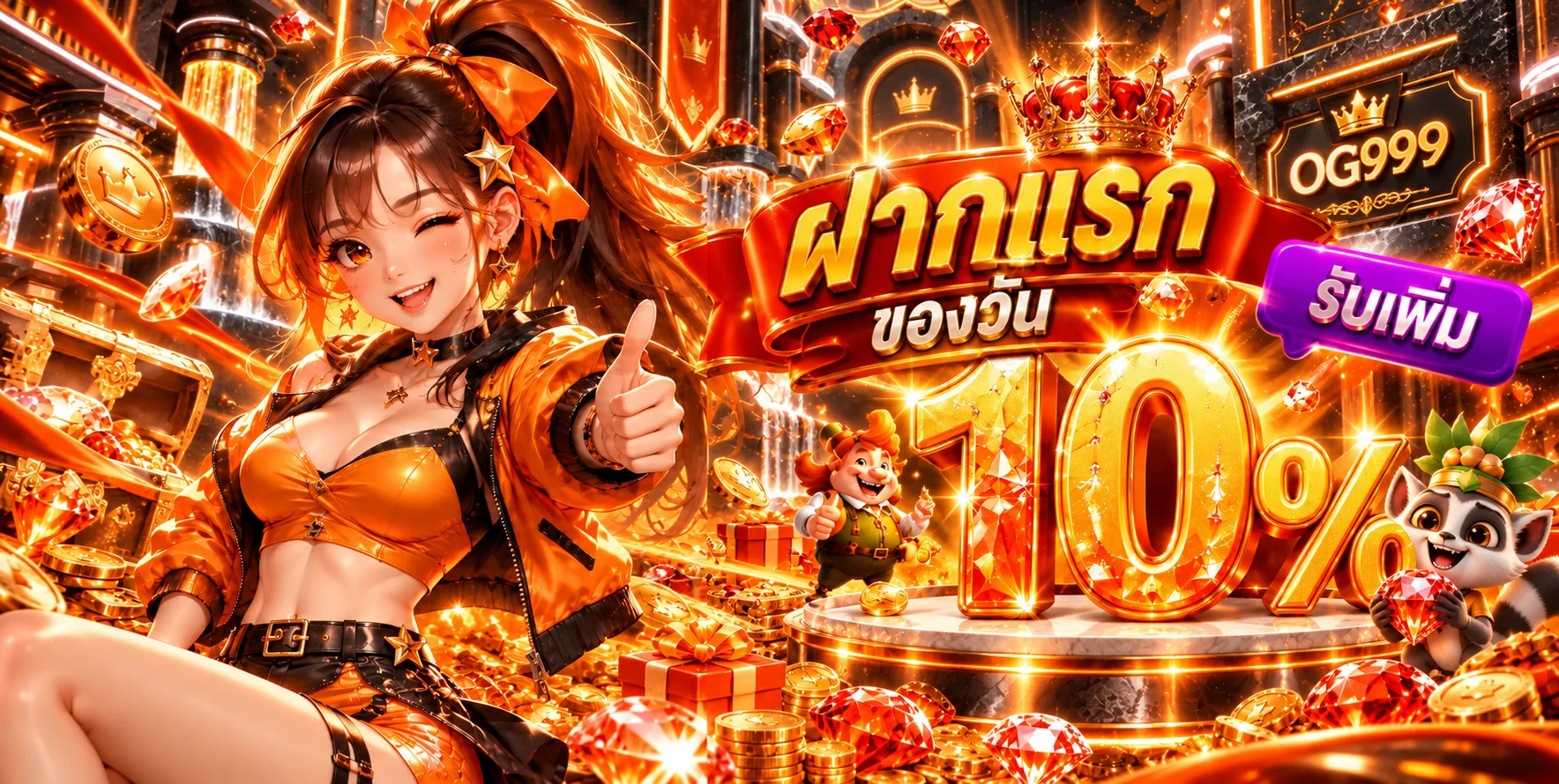 ภาพทดลองเล่น OG999 พร้อมมาสคอตและป้ายแบรนด์
